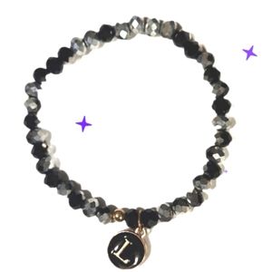 L initial charm bracelet crystal bead bracelet